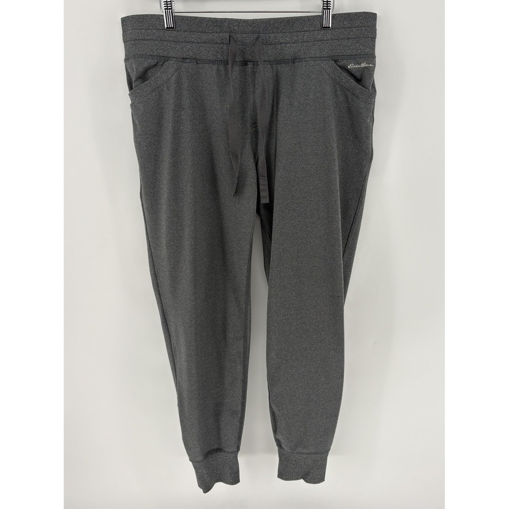 Eddie Bauer Gray Fleece Jogging Pants Ribbed Cuff Drawstring Lounge Wear Women L